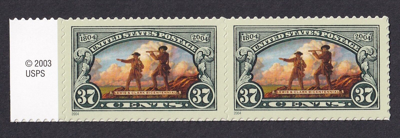 Scott #3854 Lewis Clark Plate Pair of Stamps - MNH w/Copyright Selvage