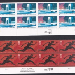 Scott #3862-3863 World War 2 Memorial Greek Olympics Plate Block of 8 Stamps MNH