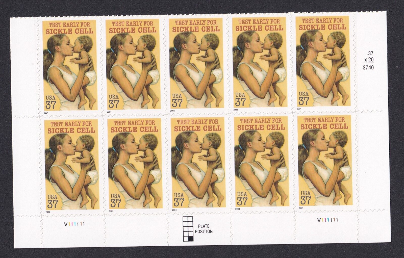 Scott #3877 Sickle Cell Anemia Plate Block of 10 Stamps - MNH