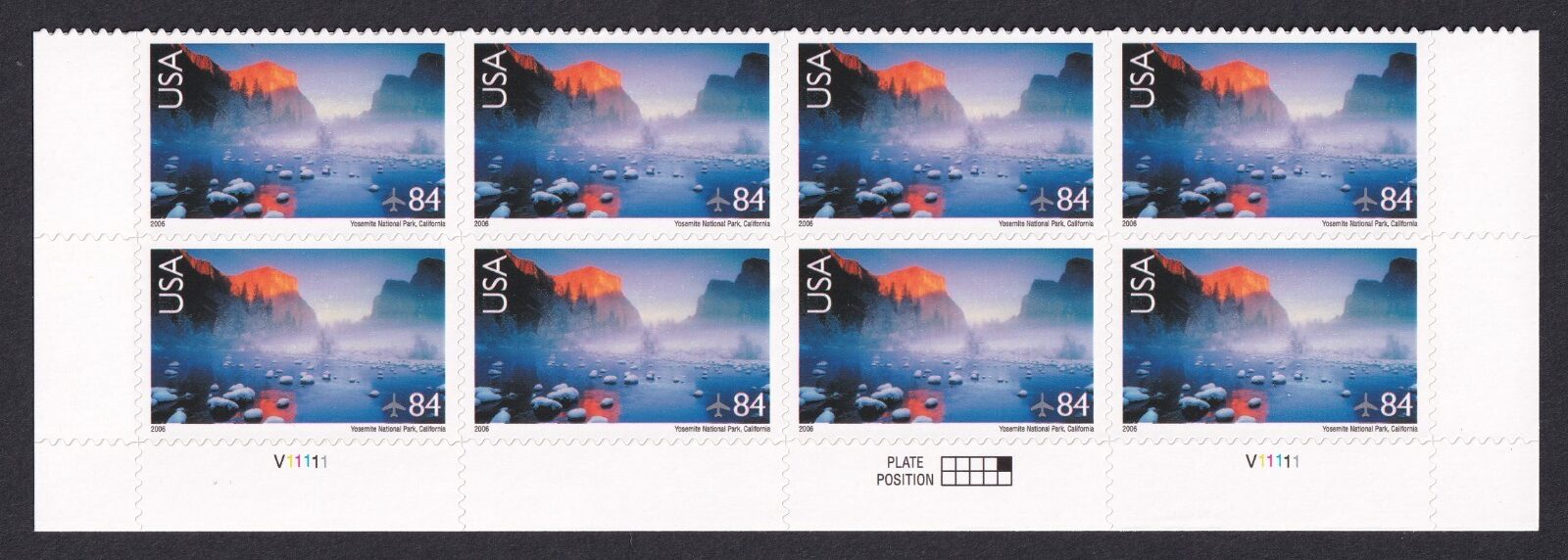 Scott #c141 Yosemite National Park Plate Block of 8 AirMail 84¢ Stamps - MNH