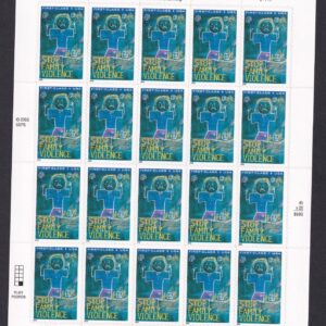 Scott #B3 Stop Family Violence Semi-Postal Full Sheet of 20 Stamps - MNH
