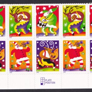 Scott #3824a Holiday Music Makers Plate Block of 10 Stamps - MNH Bottom