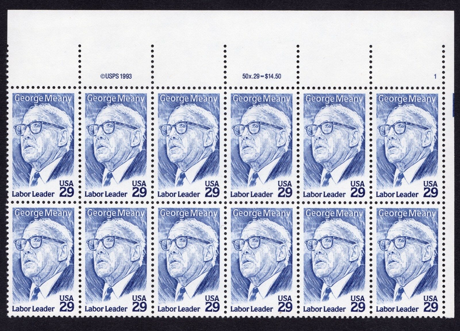 Scott #2848 George Meany Plate Block of 12 Stamps - MNH UR