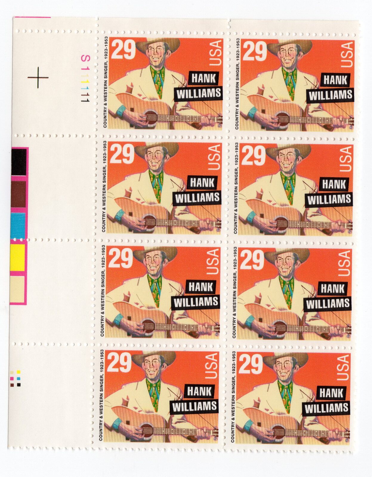 Scott #2723 Hank Williams Plate Block of 8 Stamps - MNH UL