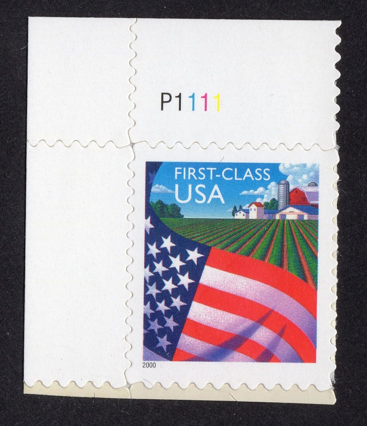 Scott #3449 Flag Over Farm Plate # Single Stamp - MNH
