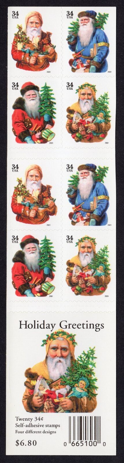 Scott #3540g (3537) Christmas Santa Booklet Of 20 Stamps - MNH P#S4444