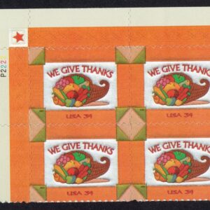 Scott #3546 Thanksgiving (We Give Thanks) Plate Block of 4 Stamps MNH P#P2222 UL