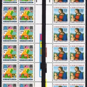Scott #2244 2245 Madonna Perugino Village Scene Plate Block of 20 Stamps - MNH