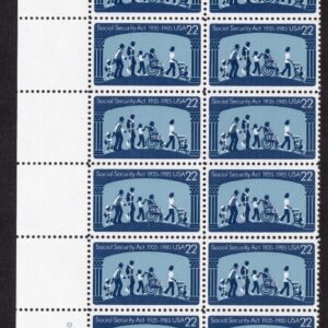 Scott #2153 Social Security Plate Block of 20 Stamps - MNH UL