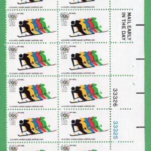 Scott #c85 Olympic Skiing Airmail Plate Block of 20 Stamps - MNH LR