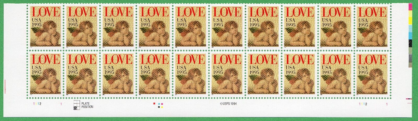Scott #2948 - Love Cherub - Plate Block Of 20 Stamps - MNH