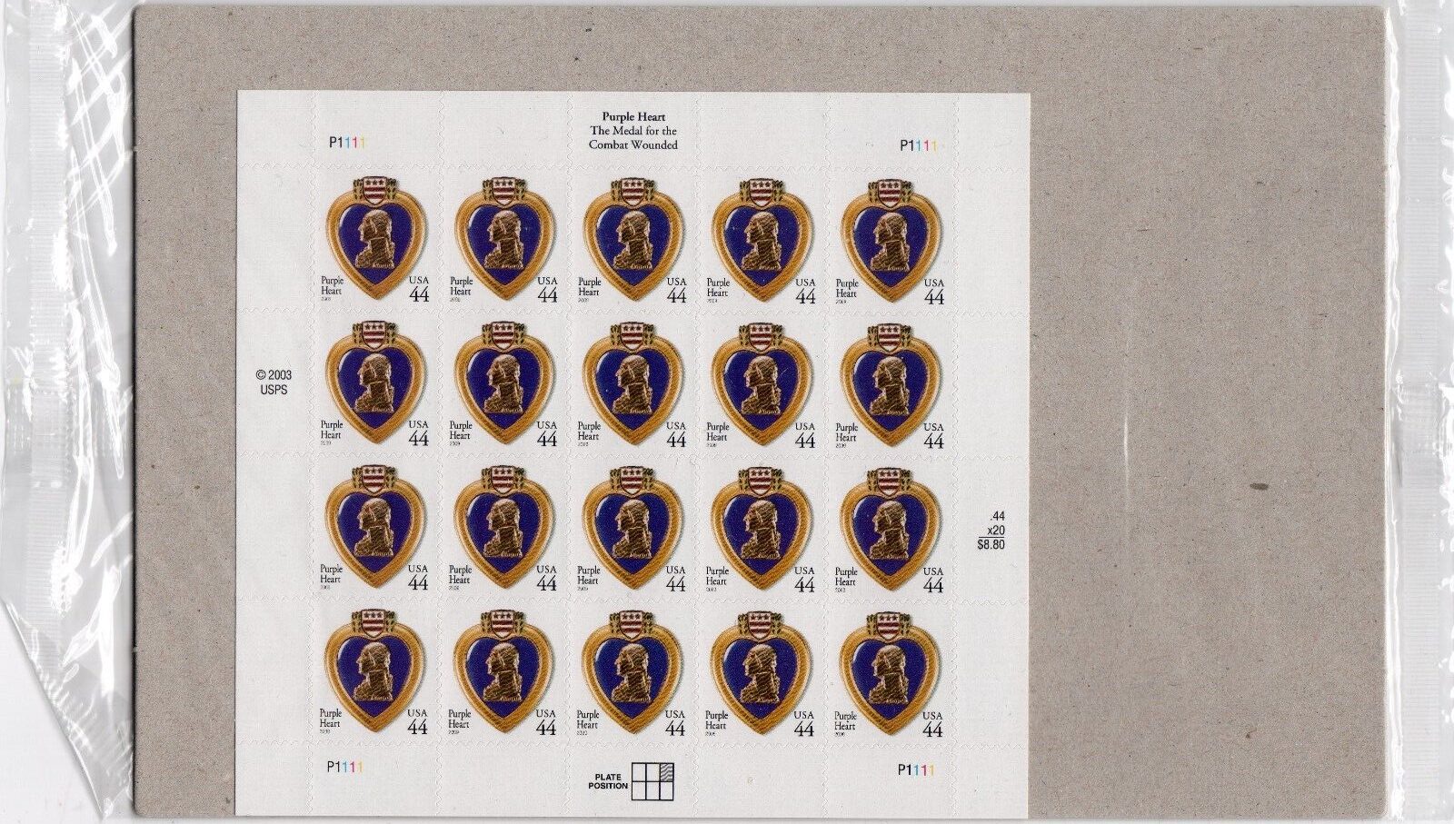 Scott #4390 Purple Heart Sheet of 20 Stamps - Sealed