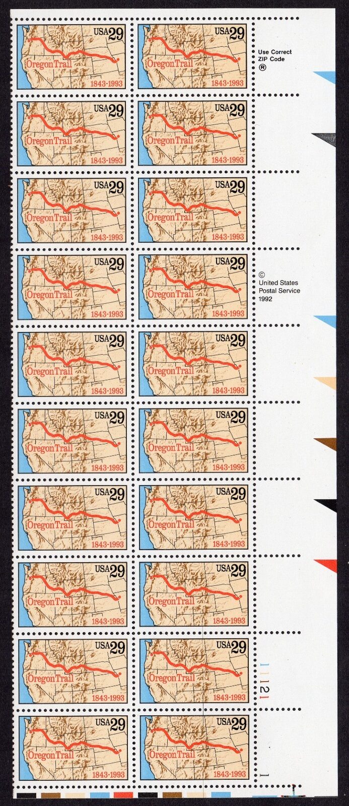 Scott #2747 29¢ Oregon Trail Plate Block of 20 Stamps - MNH P#11121-1 LR