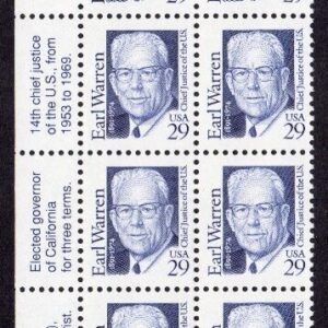 Scott #2184 Earl Warren Plate Block of 20 Stamps - MNH P#S1 LL