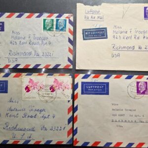 Stamp 4 Covers 1968 DDR to US via Air Mail #583,584,586,588,939,1059 & 1078