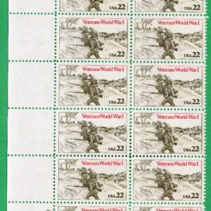 Scott #2154 Veterans World War 1 Plate Block of 20 Stamps - MNH P#1 UL
