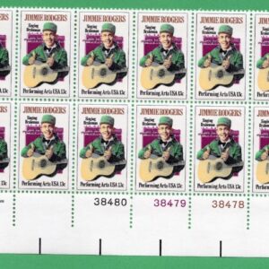 Scott #1755 Jimmie Rodgers Plate Block of 20 Stamps - MNH LR