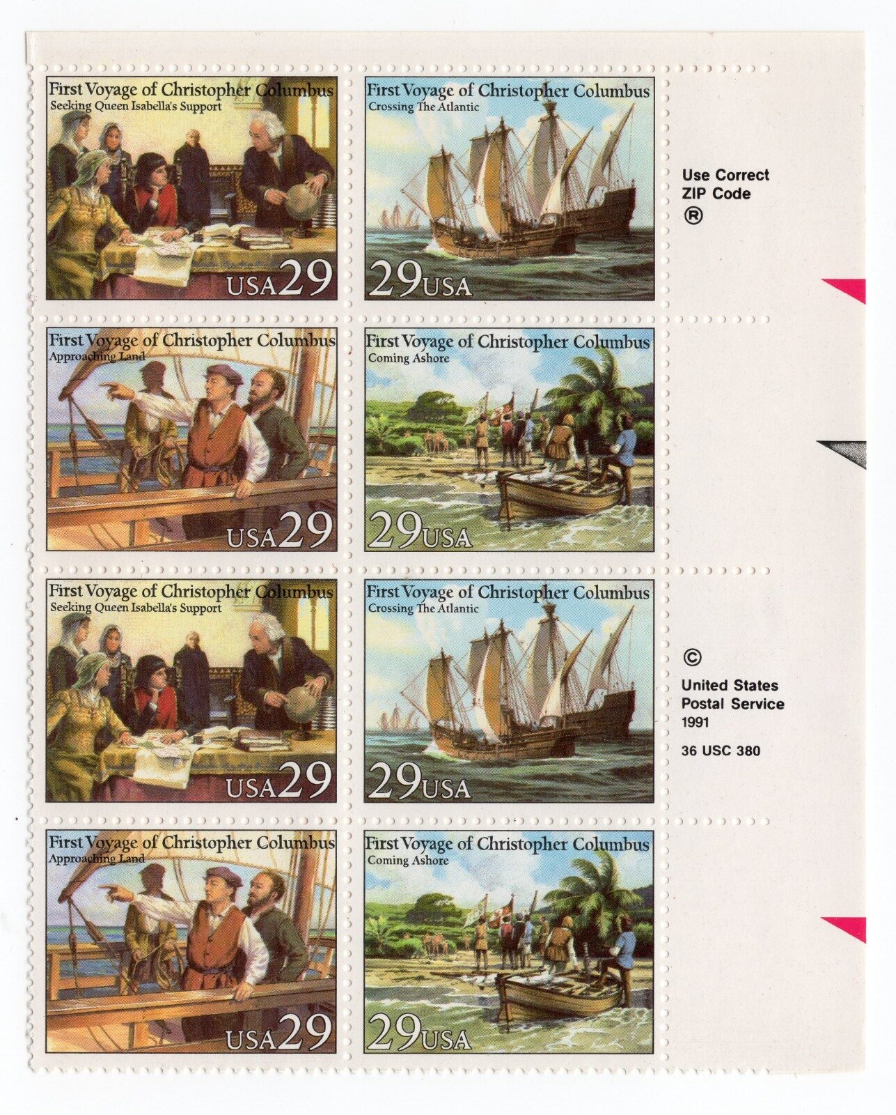 Scott #2623a Columbus Voyages Copyright Zip Block of 8 Stamps - MNH