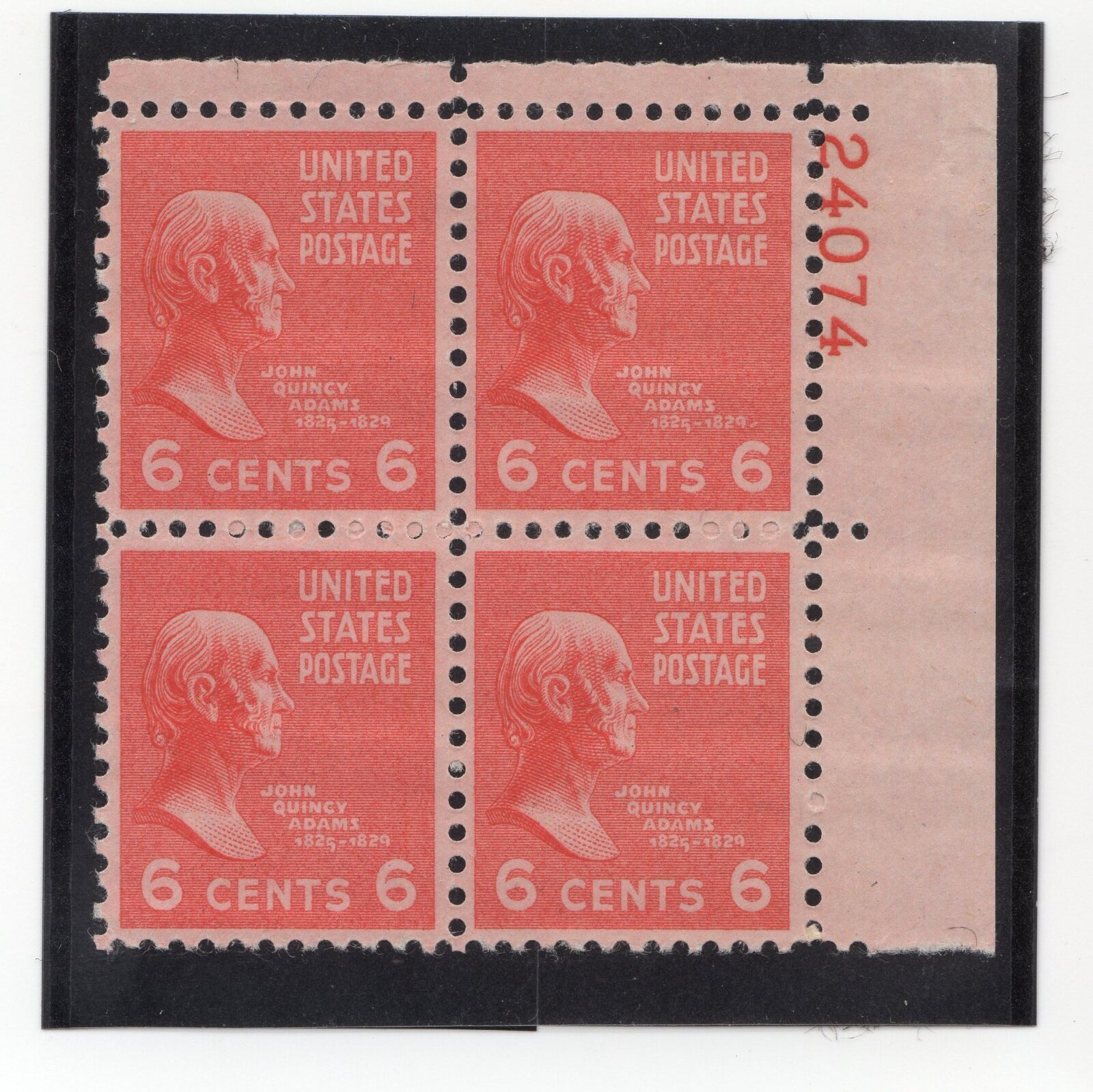 Scott #811 John Quincy Adams Plate Block of 4 Stamps - MNH P#24074 UR #2