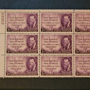 Scott #946 Joseph Pulitzer Plate Block of 9 Stamps - MNH