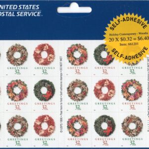Scott #3252e Christmas Wreaths Booklet of 20 Stamps - Sealed Blue