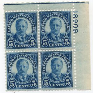 Scott #637 Teddy Roosevelt Plate Block of 4 Stamps - MNH P#18909 UR