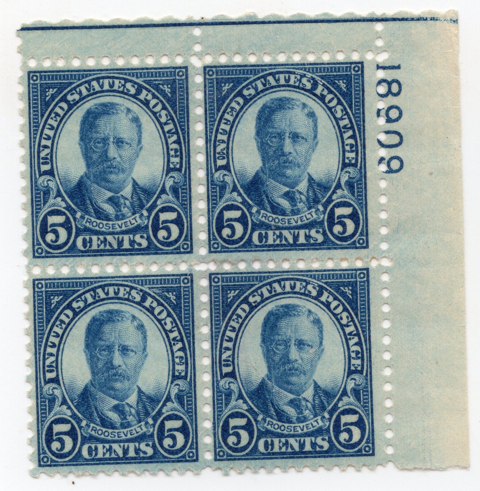 Scott #637 Teddy Roosevelt Plate Block of 4 Stamps - MNH P#18909 UR