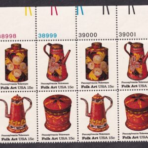 Scott #1778a Folk Art (Pennsylvania Toleware) Plate Block of 12 Stamps - MNH UL