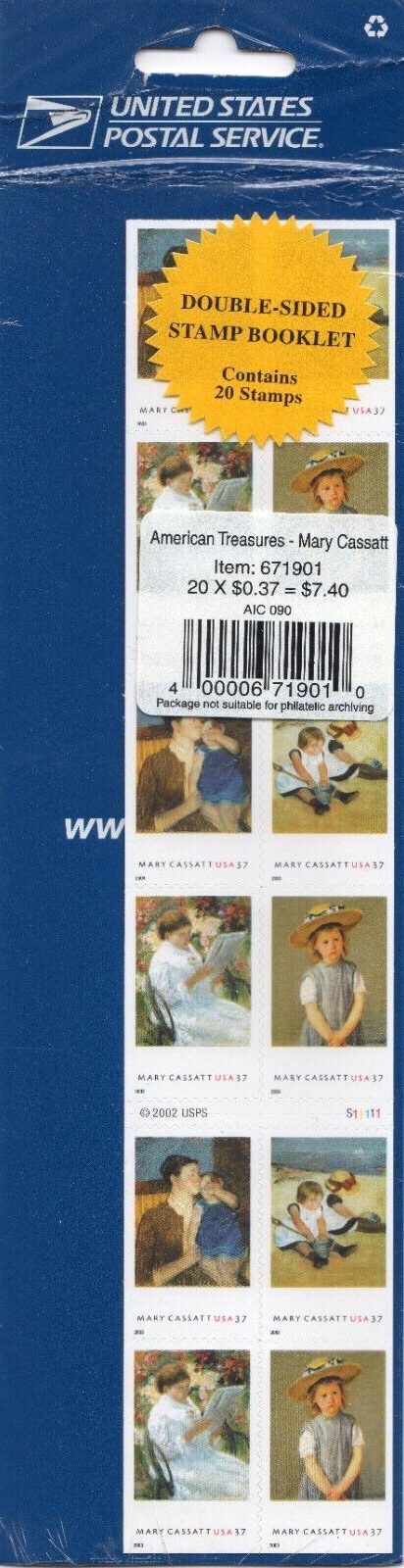 Scott #3807b Mary Cassatt Treasures - 37¢ Booklet of 20 Stamps - Sealed