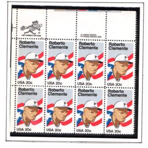 Scott #2097 Roberto Clemente (Pittsburgh) 20¢ Zip Block of 8 Stamps - MNH