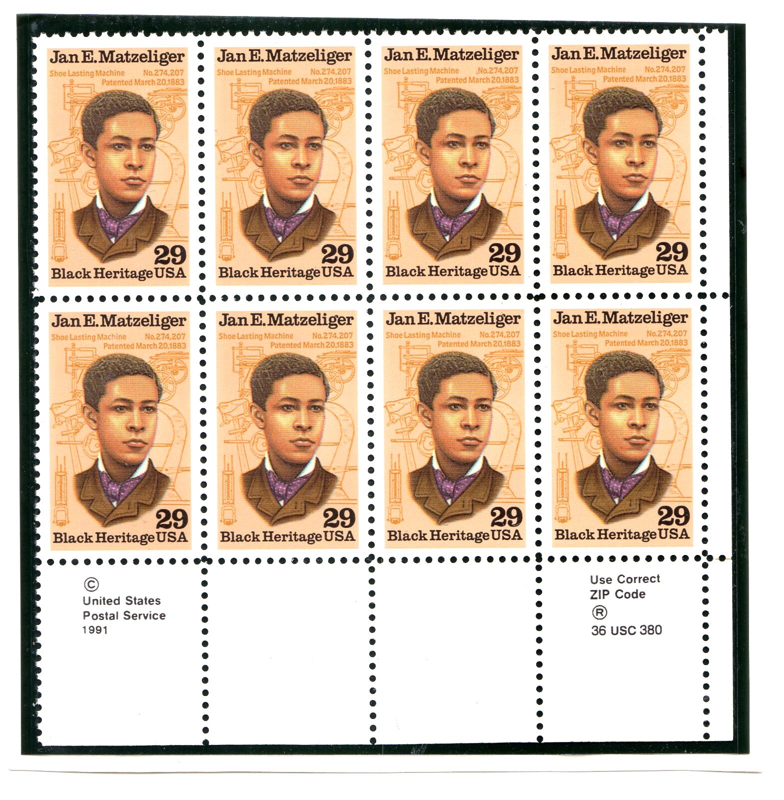 Scott #2567 Jan Matzeliger Black Heritage Zip Block of 8 Stamps - MNH