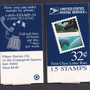 Scott #BK256 (3105) 32¢ Endangered Species Booklet of 15 Stamps MNH
