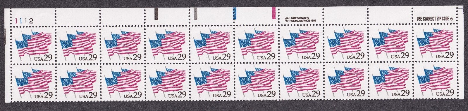 Scott #2531 Flags on Parade Plate Block Of 20 Stamps - MNH P#1112 UL PC#6