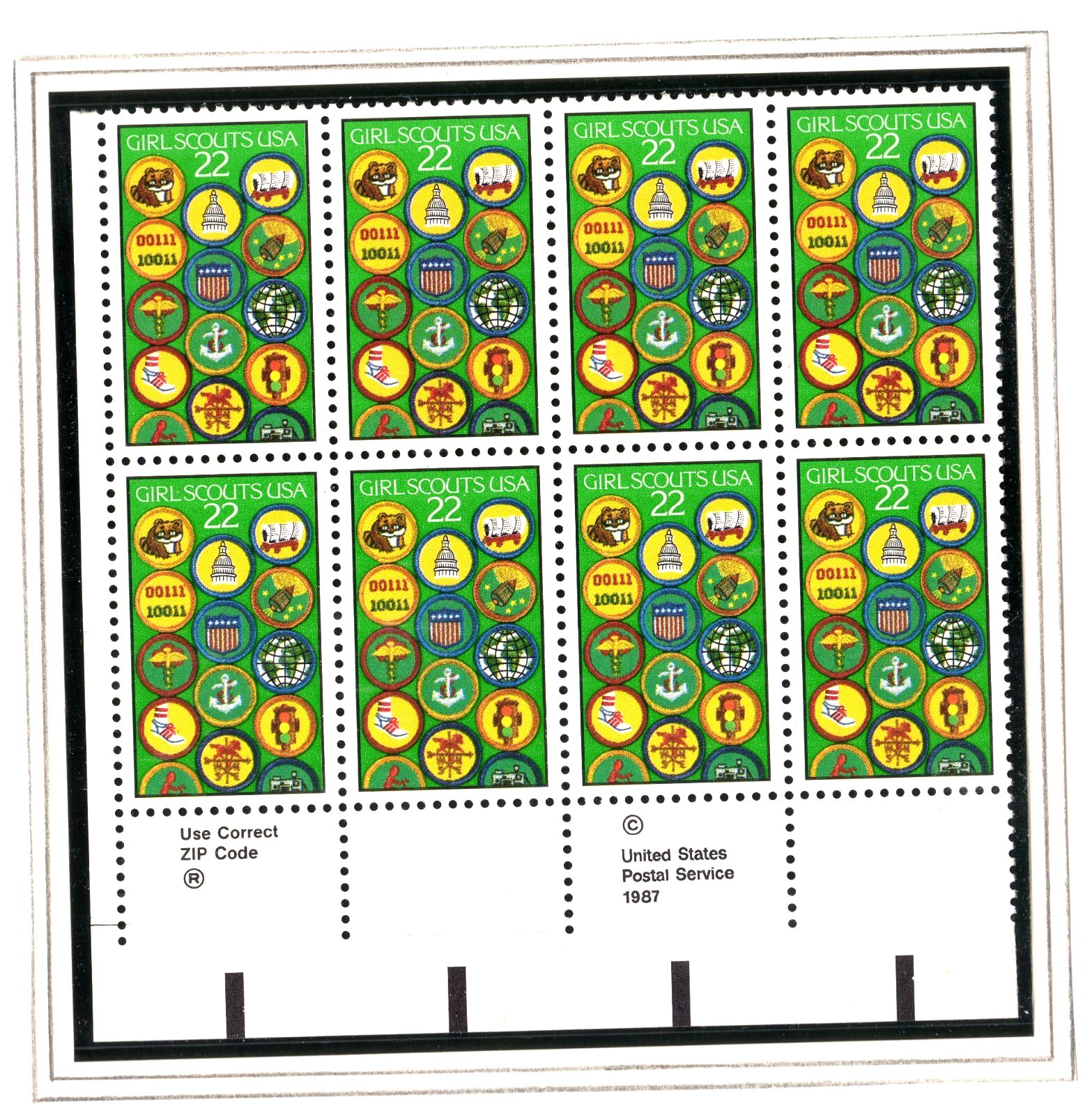 Scott #2251 Girl Scouts Zip Block of 8 Stamps - MNH