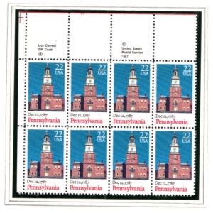 Scott #2337 Pennsylvania Zip Block of 8 Stamps - MNH