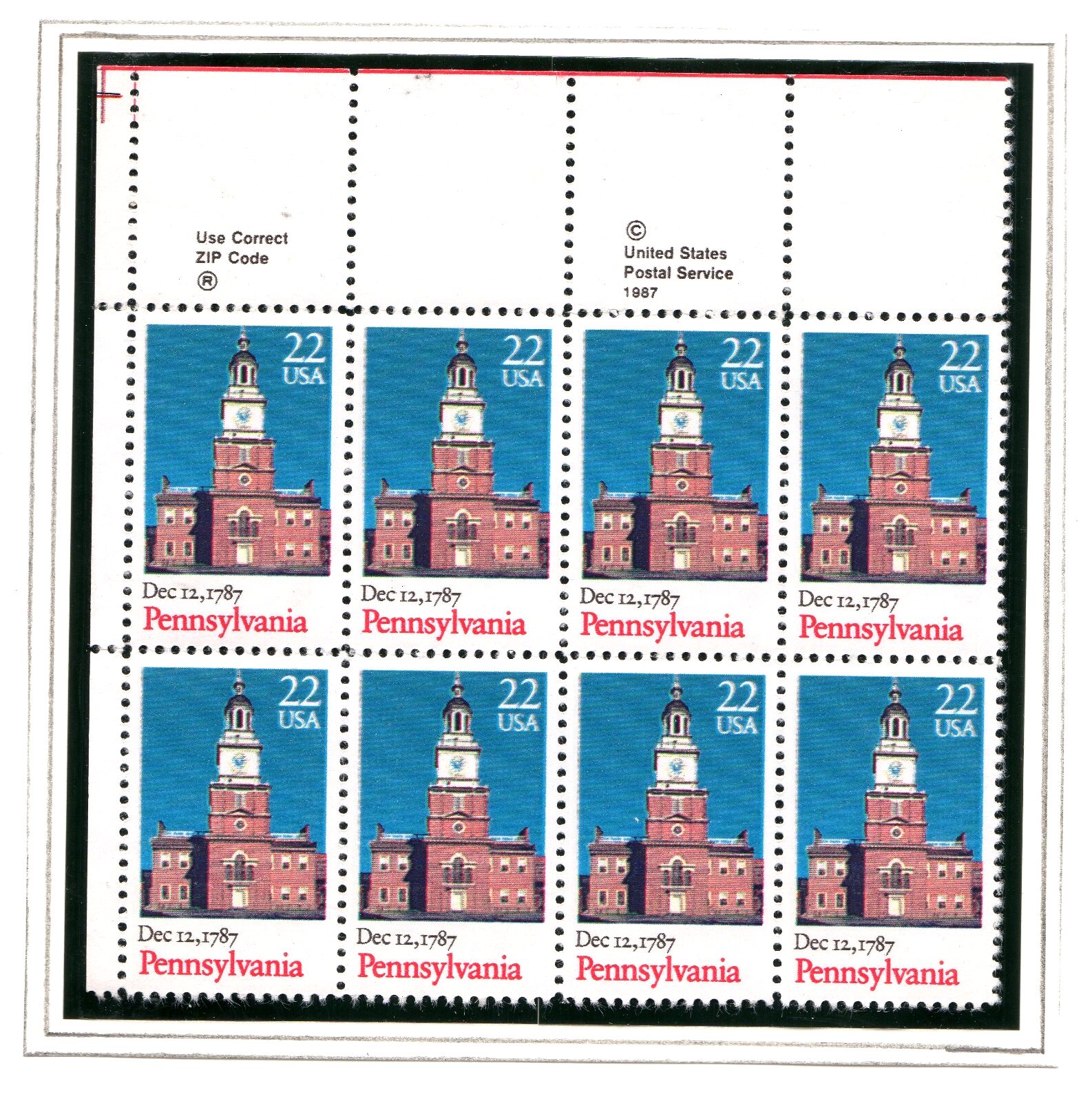 Scott #2337 Pennsylvania Zip Block of 8 Stamps - MNH