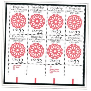 Scott #2349 Friendship Morocco Zip Block of 8 Stamps - MNH