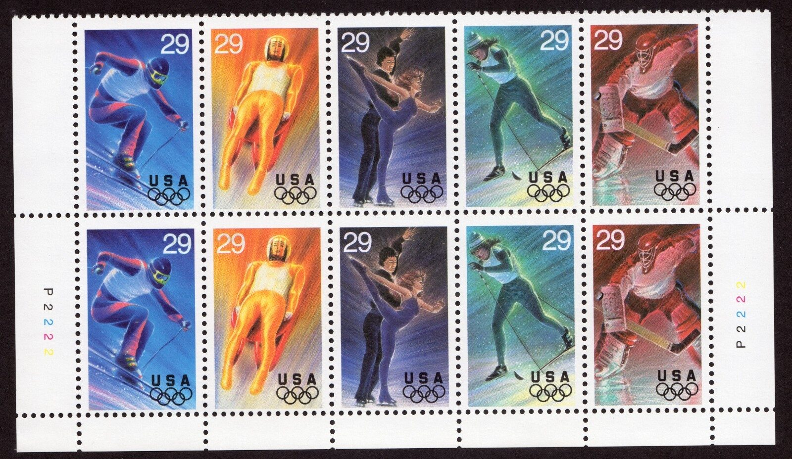 Scott #2811a (2807) Winter Olympics 29¢ Plate Block of 10 Stamps - MNH P#P2222