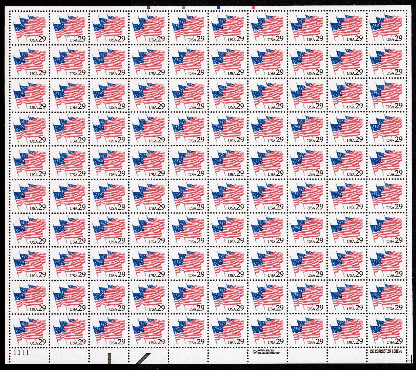 Scott #2531 Flags on Parade Sheet of 100 Stamps - MNH P#1111 LL