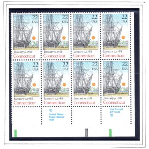 Scott #2340 Connecticut Zip Block of 8 Stamps - MNH