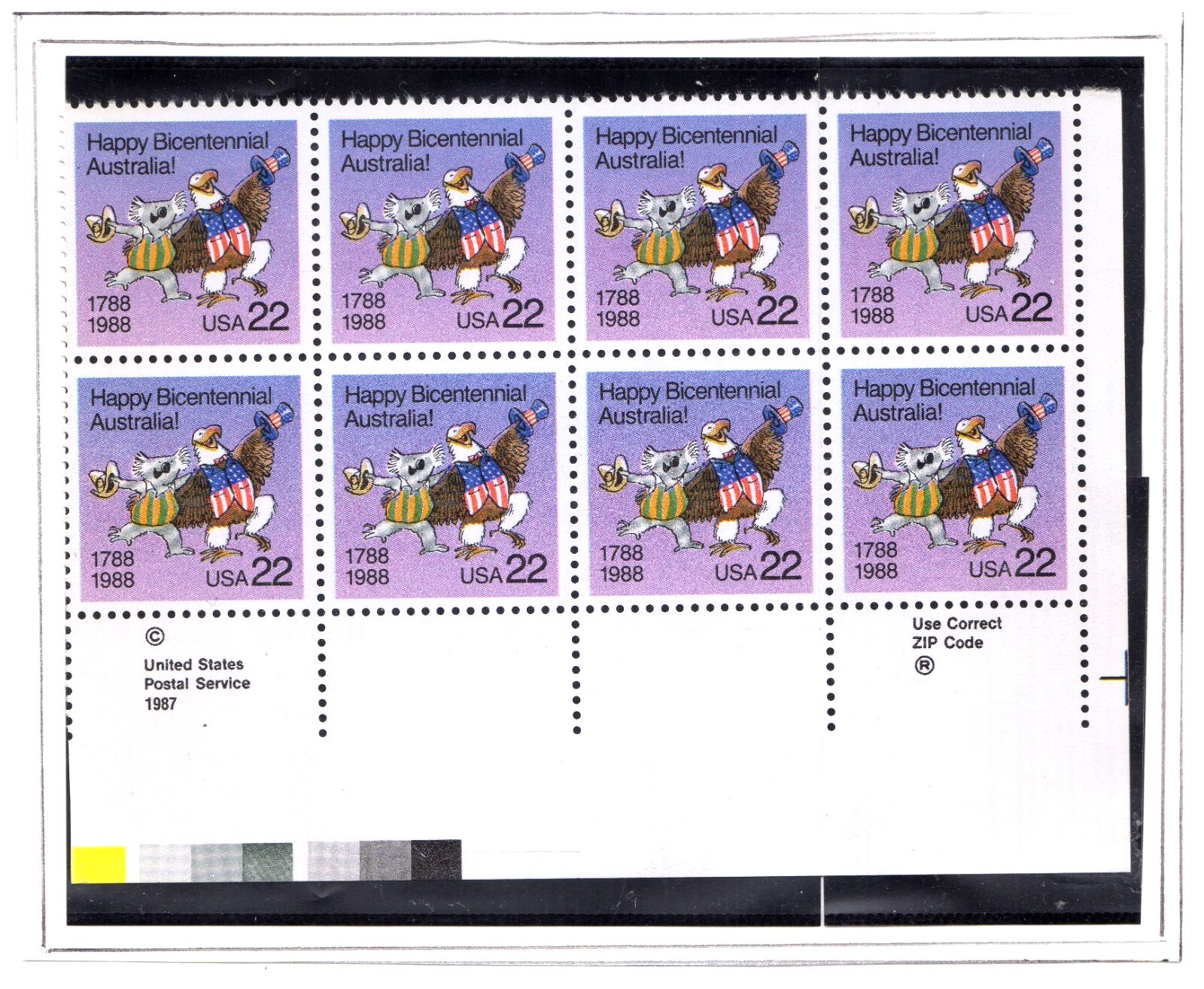 Scott #2370 Happy Bicentennial Australia Zip Block of 8 Stamps - MNH