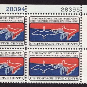 Scott #1306 Migratory Bird Treaty Plate Block of 4 Stamps - MNH
