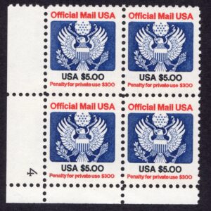 Scott #O133 Official Mail Block of 4 Stamps - MNH P#4
