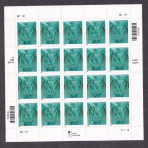 Scott #3471A Eagle Art Deco Sheet of 20 57¢ Stamps MNH P#S11111 in Vario Page