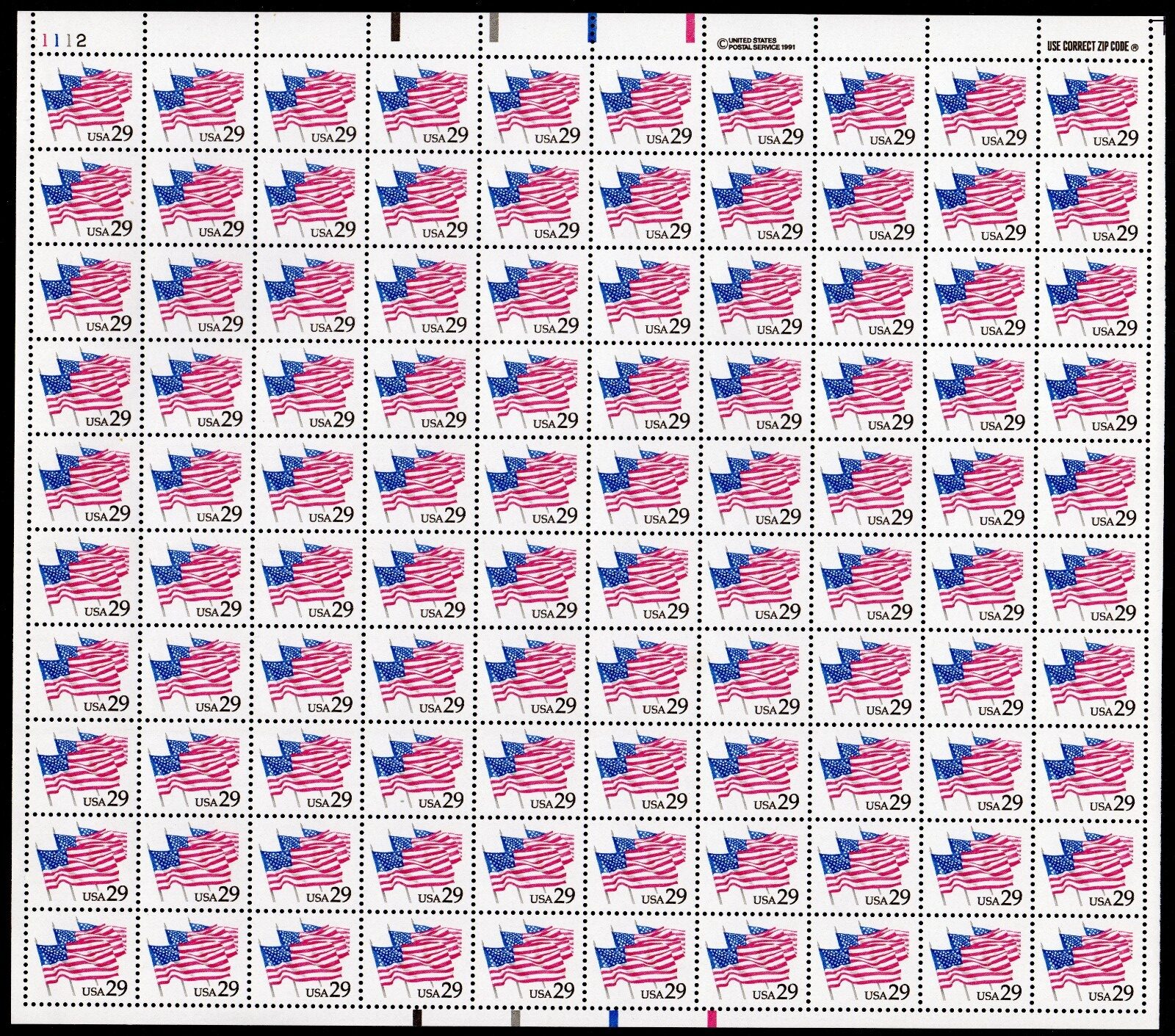 Scott #2531 Flags on Parade Sheet of 100 Stamps - MNH P#1112 UL