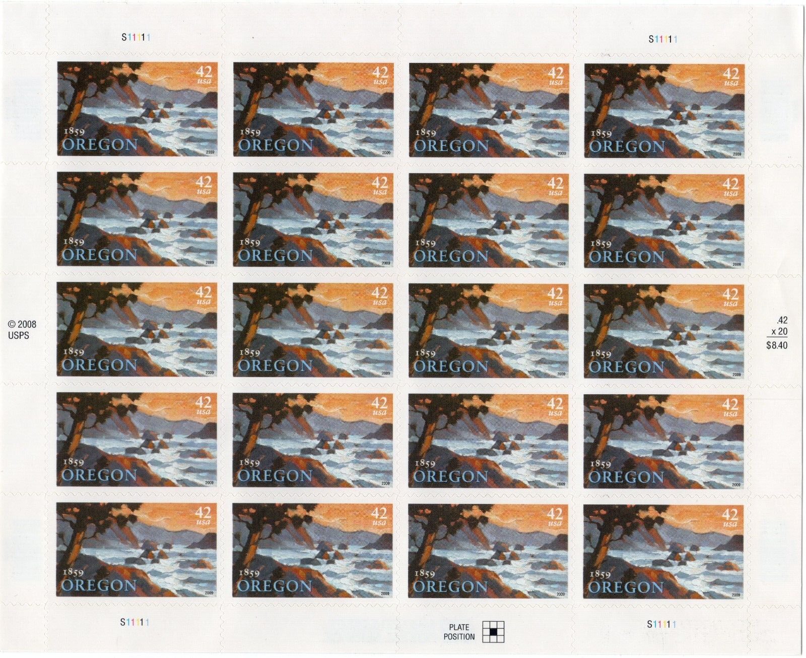 Scott #4376 Oregon Full Sheet of 20 Stamps - MNH