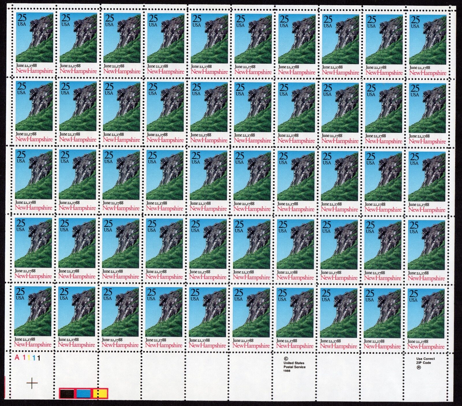 Scott #2344 New Hampshire Sheet of 50 Stamps - MNH LL