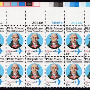 Scott #c98A Philip Mazzei Air mail Plate Block of 20 Stamps - MNH UR
