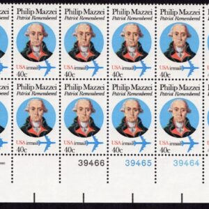 Scott #c98 Philip Mazzei Air mail Plate Block of 20 Stamps - MNH LR
