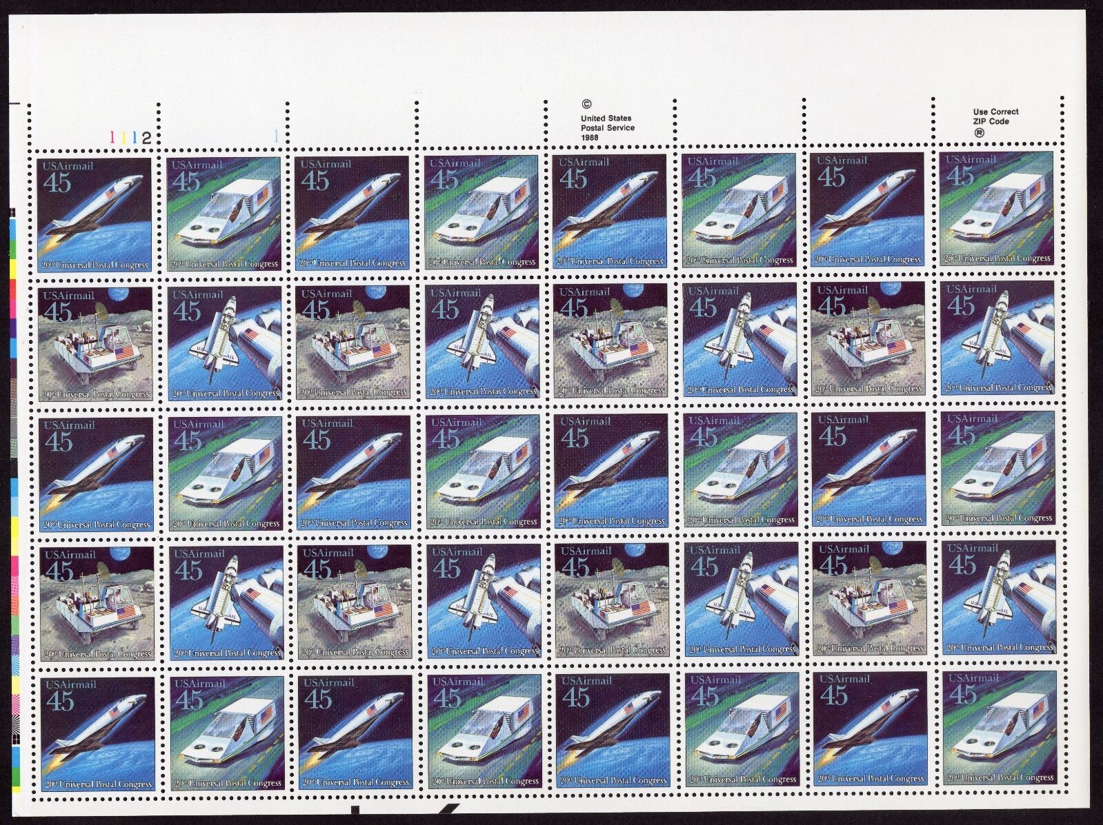 Scott #c125a Futuristic Mail Delivery Airmail Sheet of 40 Stamps MNH P#1112-1 UL